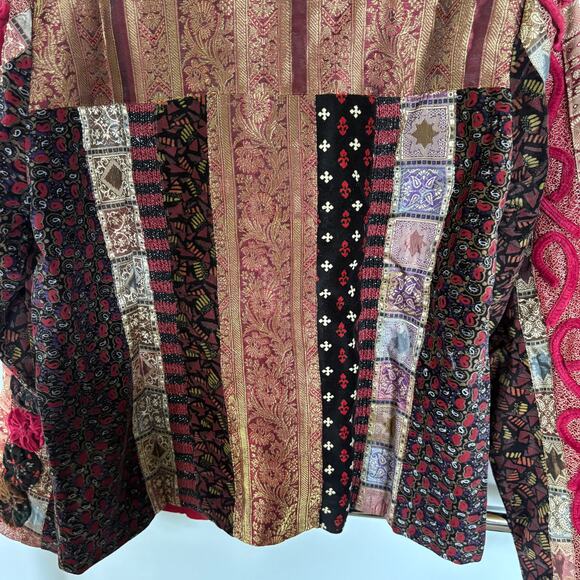 Velvet Patchwork Red Eclectic Witch Charmed Medieval Boho Tapestry Jacket Medium - Picture 4 of 9